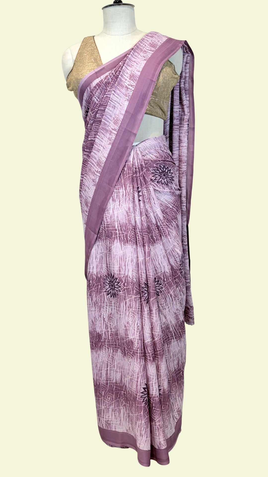 Dusty Mauve Printed Synthetic Saree