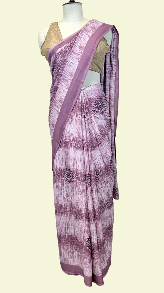 Dusty Mauve Printed Synthetic Saree