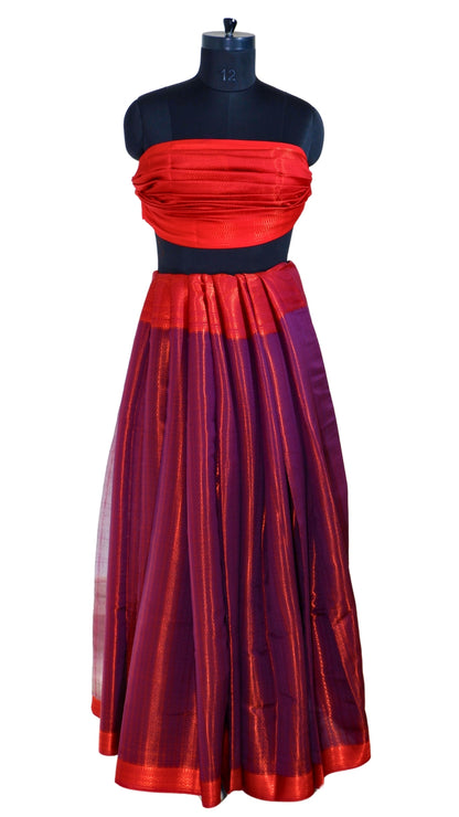Purple with Red Contrast Banarasi Silk Saree