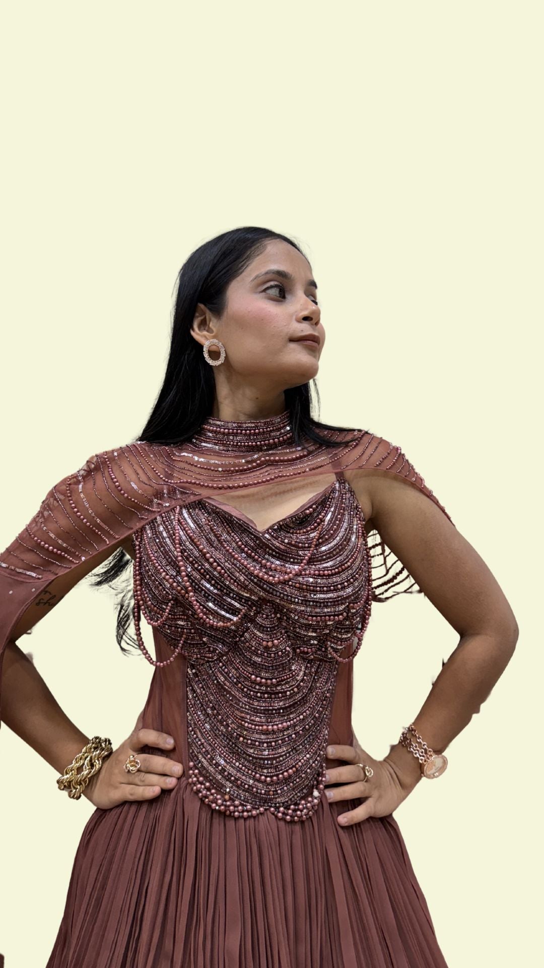 Designer Reception Gown for Women with Cape Sleeves | Engagement & Party Wear Dress