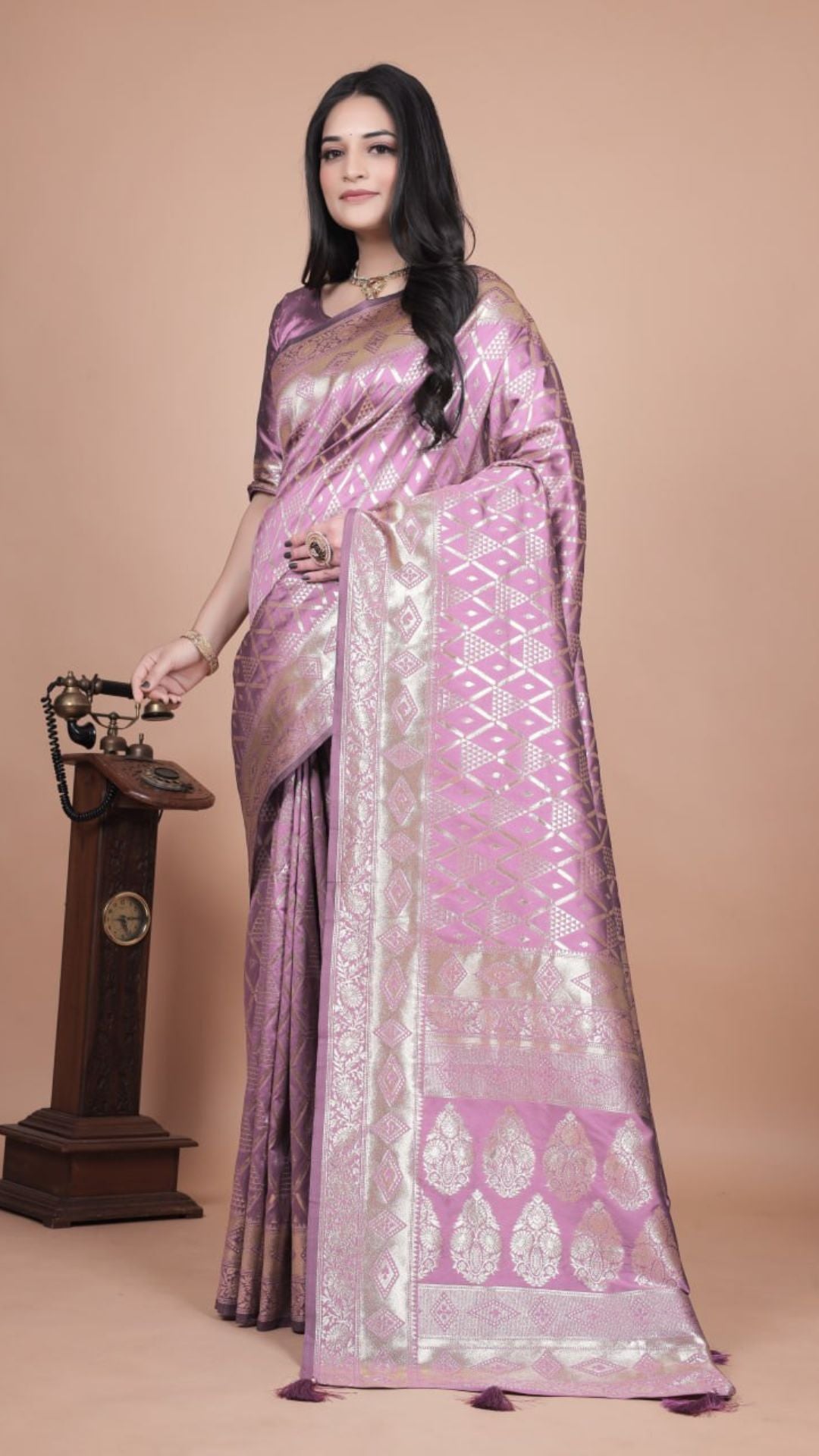 Lavender Banarasi Silk Saree with Silver Zari