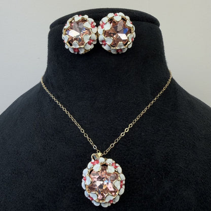 Elegant Pink Crystal Floral Jewelry Set for Women