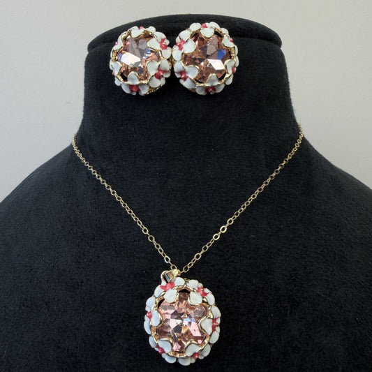 Elegant Pink Crystal Floral Jewelry Set for Women
