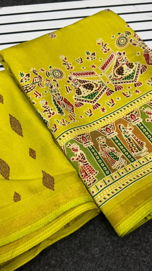 Russian Dola Silk Saree – Manual Pashmina Hand Block Print