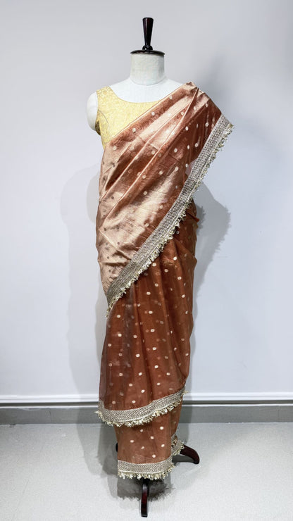 Orange Tissue Saree with Lace Border