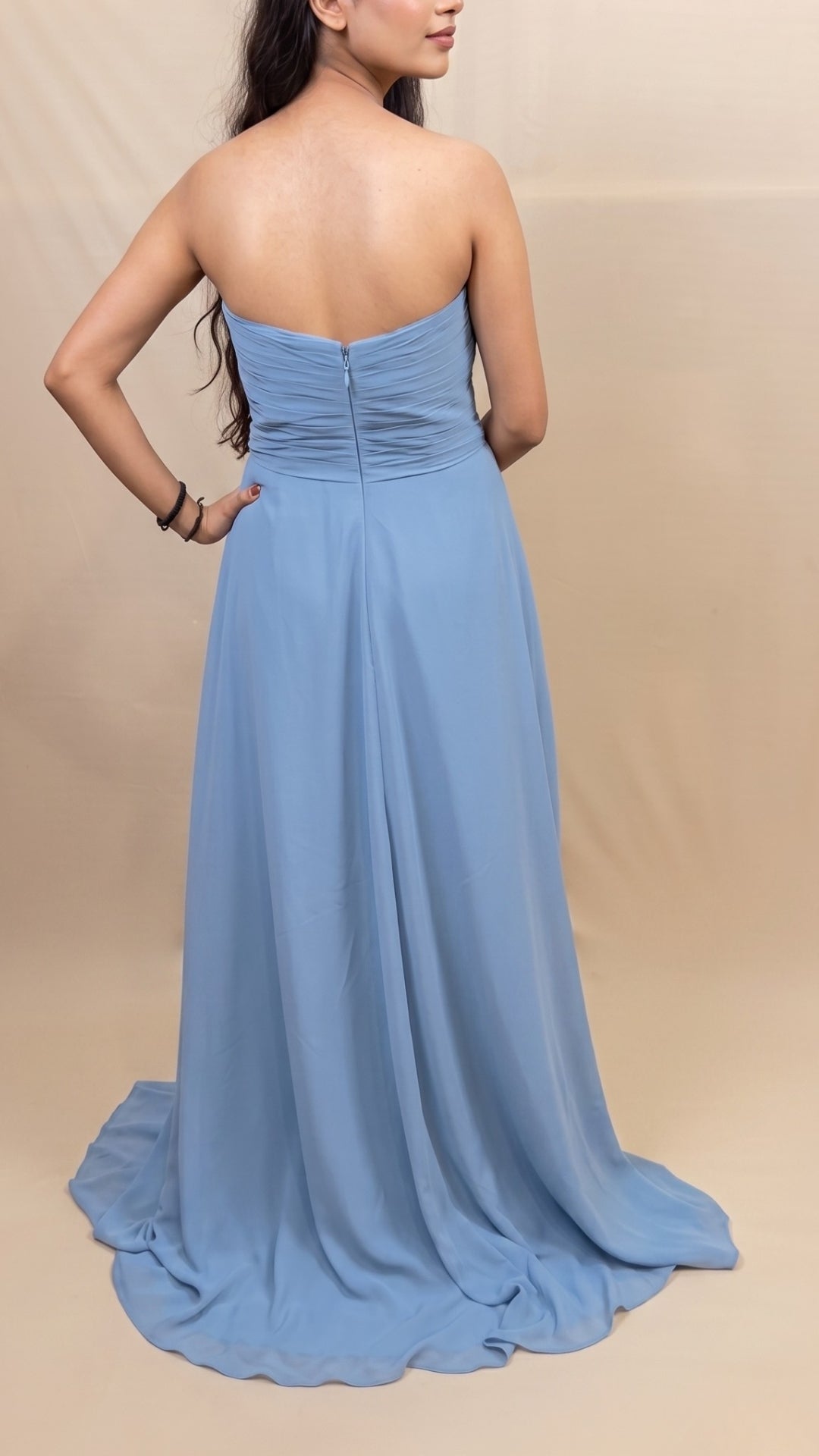 Banarashe Women’s Sky Blue Strapless Pleated Maxi Dress