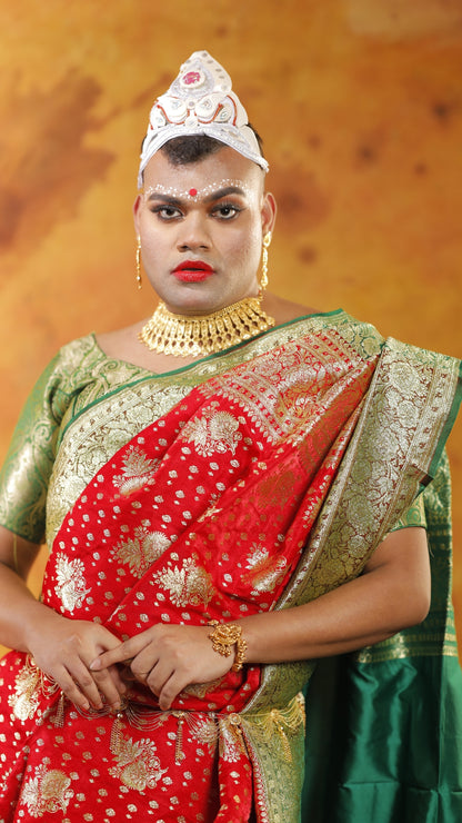 Red and Green all Jaal Zari Art Work Handloom Katan Pure Silk Saree