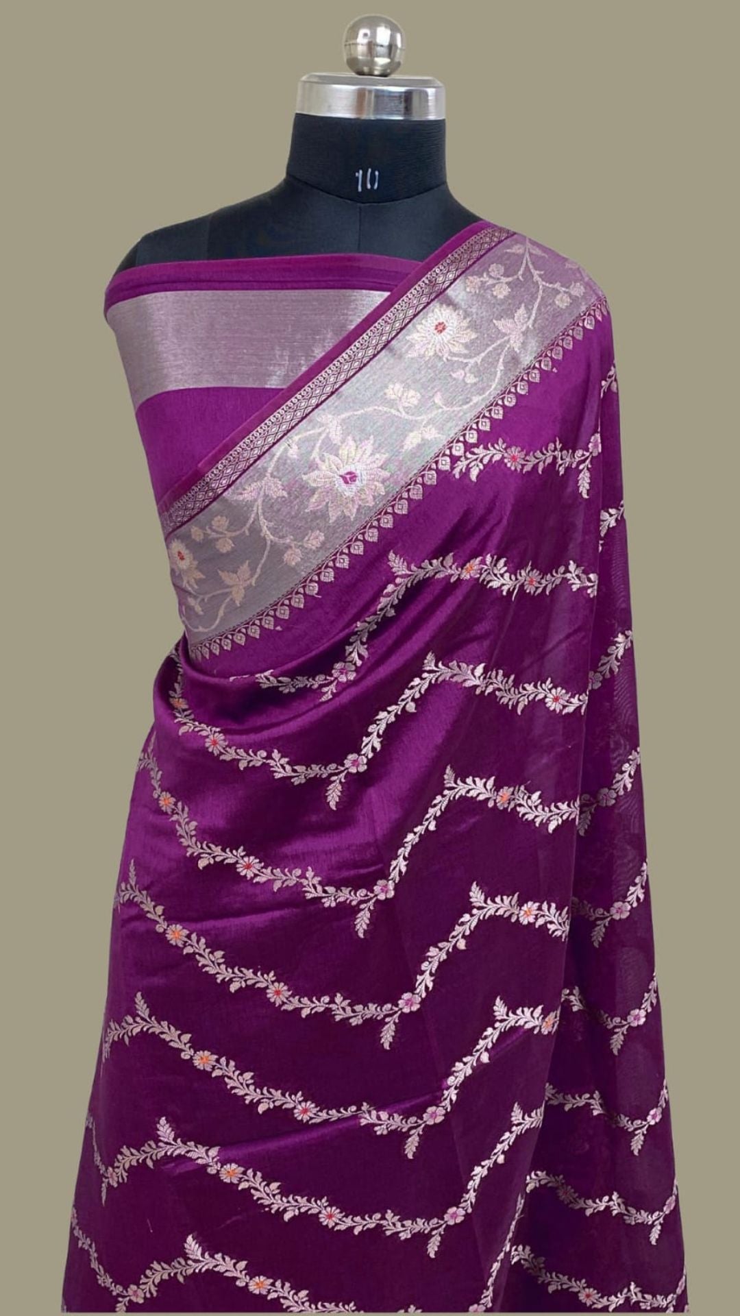 Royal Purple Banarasi Semi Chiffon Saree with Zari Laheriya Weaving & Meenakari Work