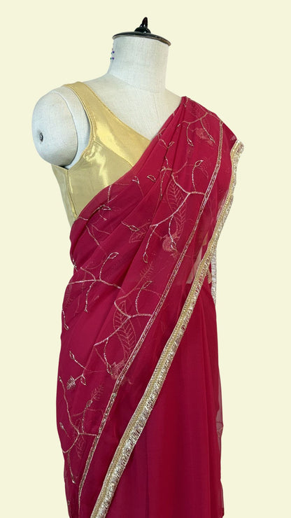 Dark Pink Chiffon Saree for Women