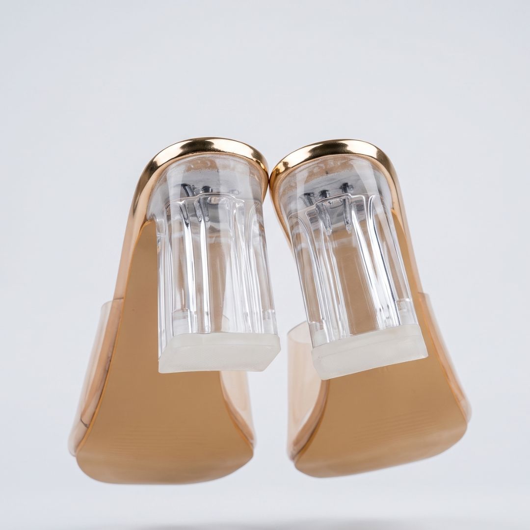 Rose Gold Rhinestone Embellished Clear Block Heel Sandals