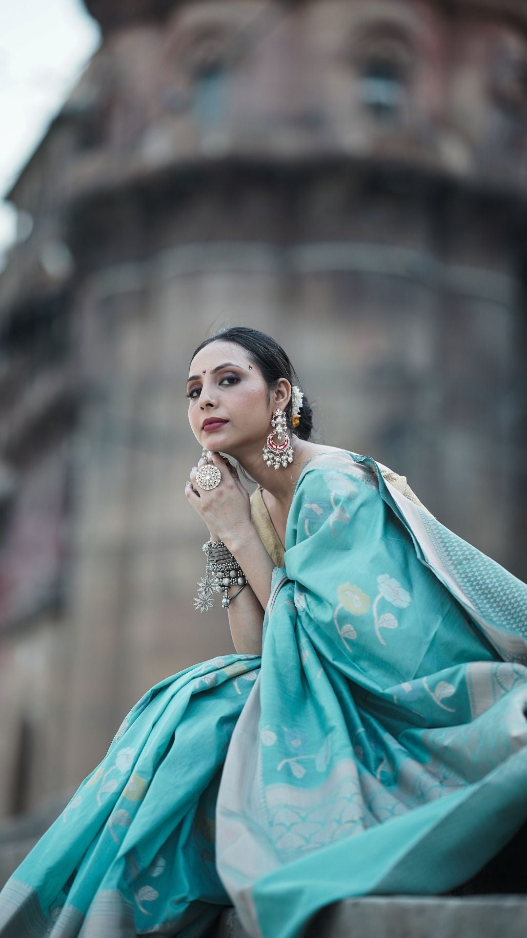 Banarashe Sky Blue Mercerised Cotton Alfi Saree with Silver Zari Work