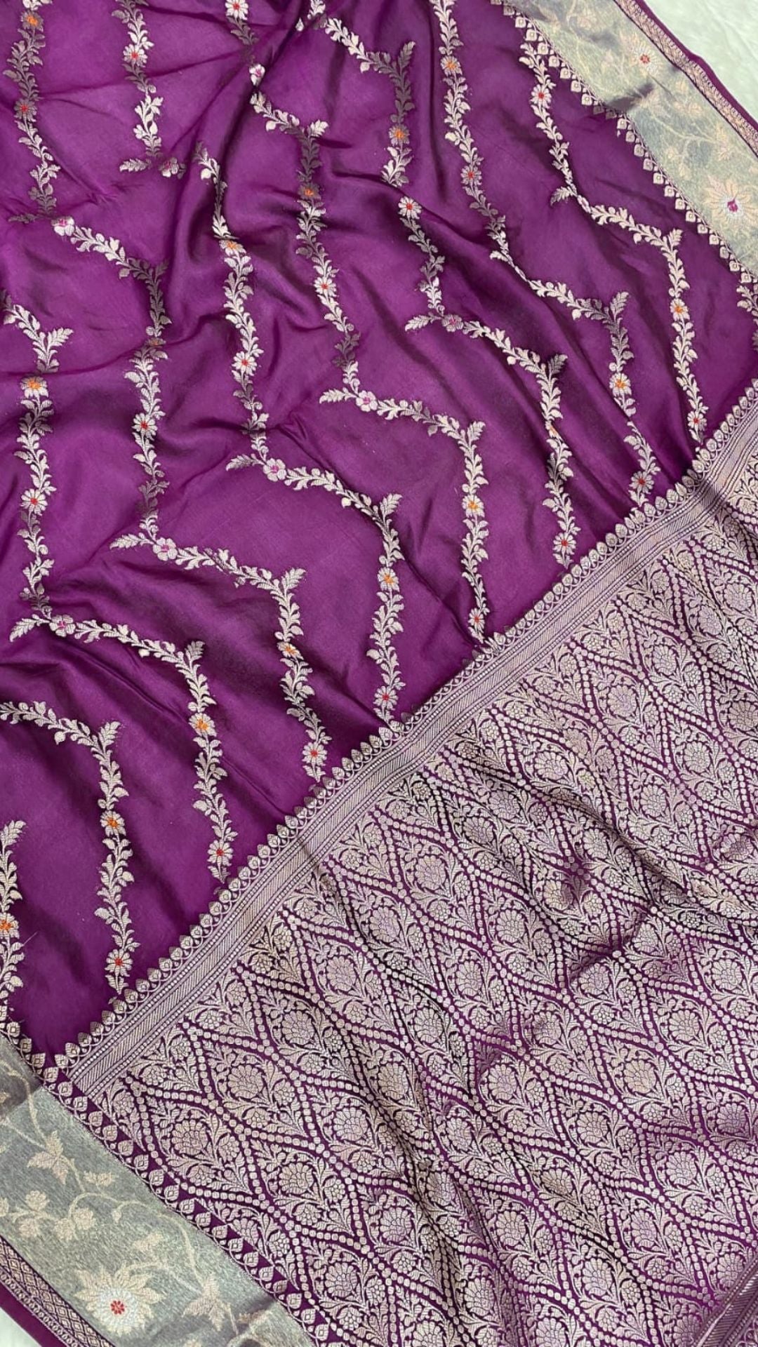 Royal Purple Banarasi Semi Chiffon Saree with Zari Laheriya Weaving & Meenakari Work