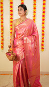 Pink Pure Katan Silk kanjivaram Handloom Banarasi Brocade Saree