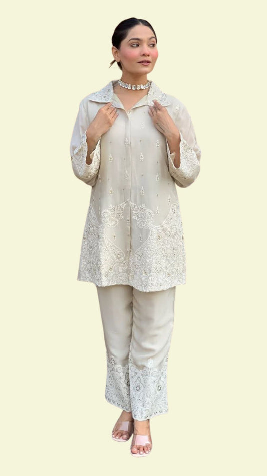Premium Chanderi Silk Embroidered Co-ord Set