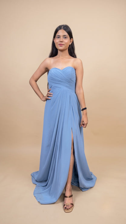 Banarashe Women’s Sky Blue Strapless Pleated Maxi Dress