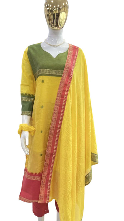 Premium Kanchi Cotton Kurta Pant Dupatta Set for Women