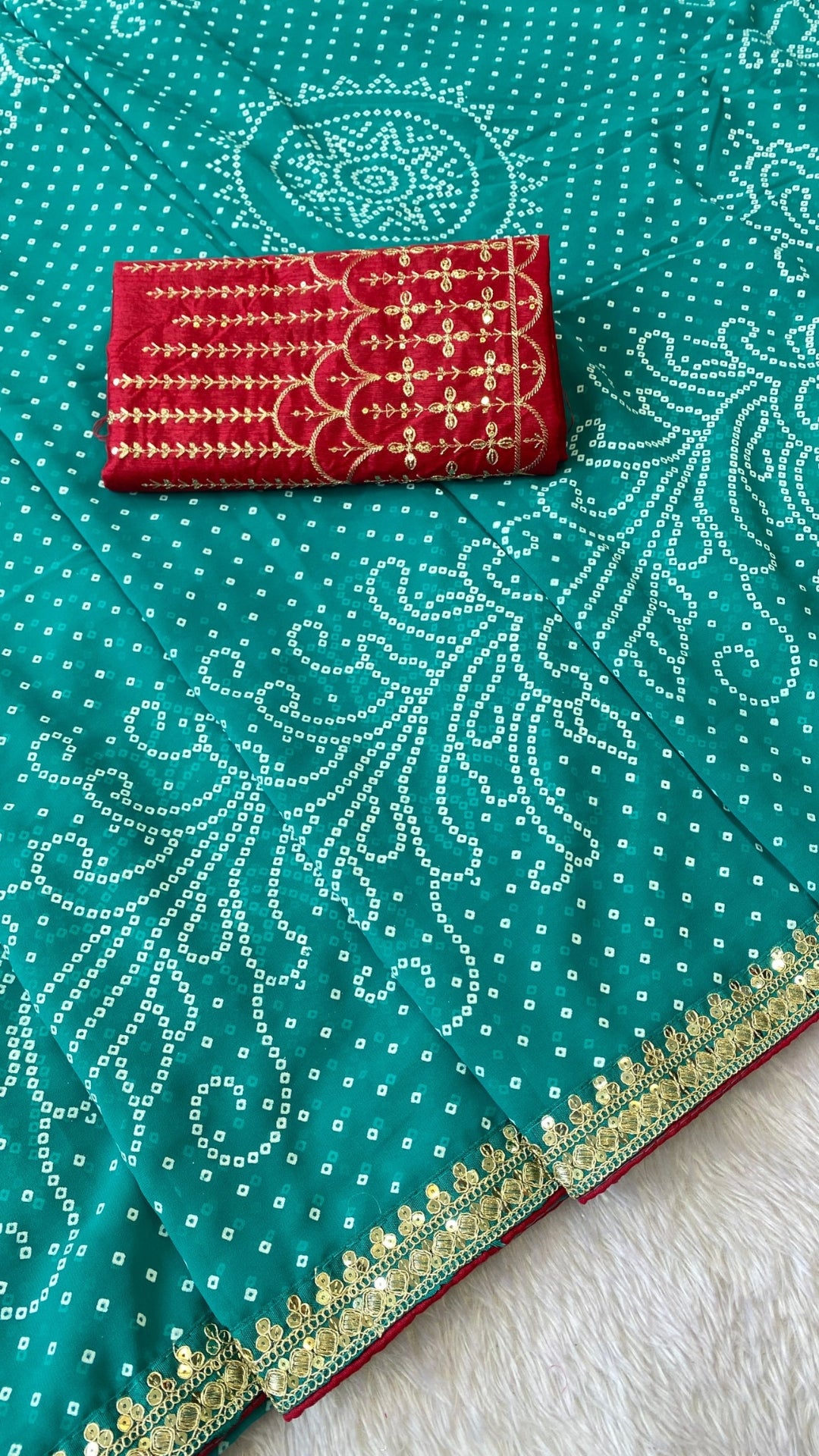 Teal Green Georgette Bandhani Saree