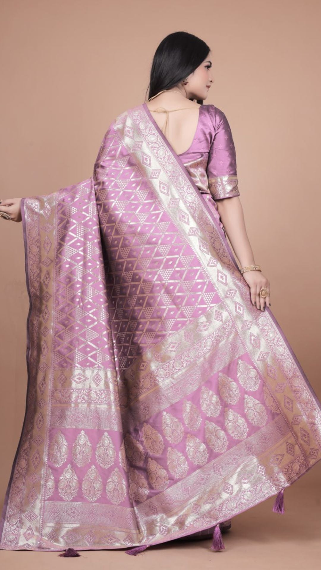 Lavender Banarasi Silk Saree with Silver Zari