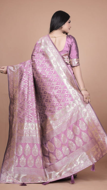 Lavender Banarasi Silk Saree with Silver Zari