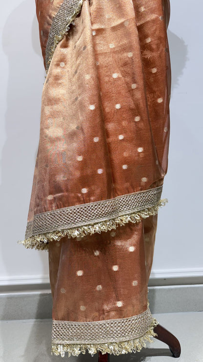 Orange Tissue Saree with Lace Border