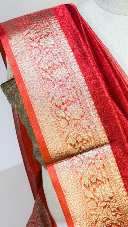 Red Banarasi Tissue Silk Saree