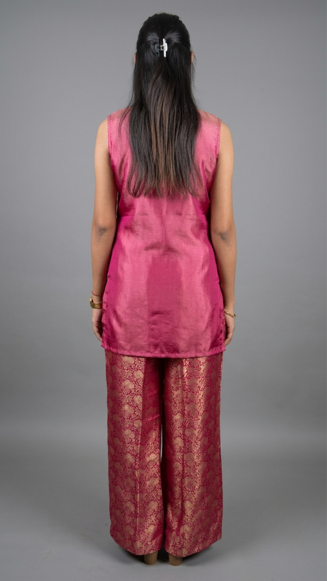 BanaraShe Pink Banarasi Brocade Indo-Western Palazzo Set with Corset Top
