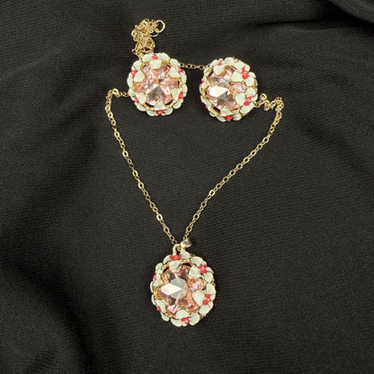 Elegant Pink Crystal Floral Jewelry Set for Women