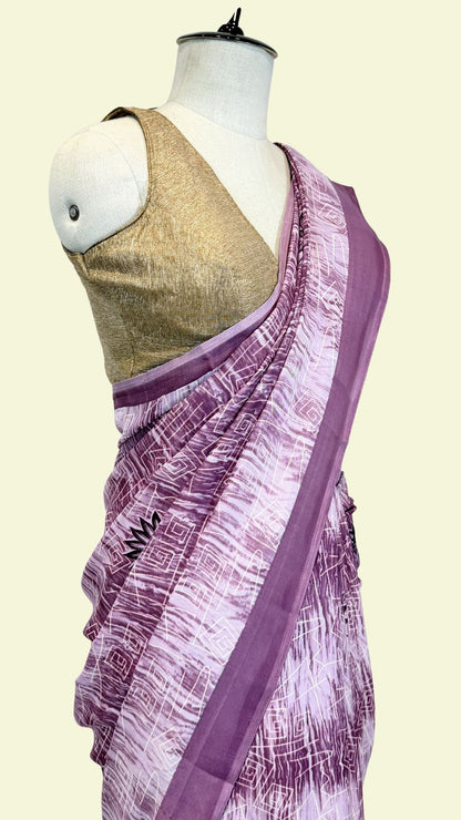 Dusty Mauve Printed Synthetic Saree