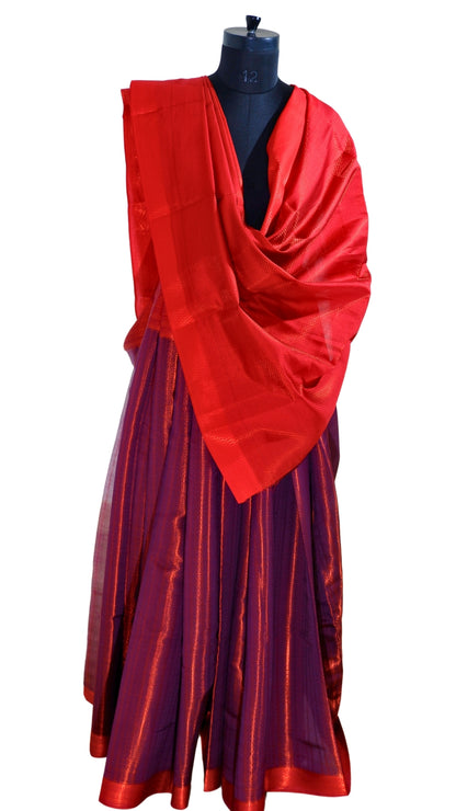 Purple with Red Contrast Banarasi Silk Saree