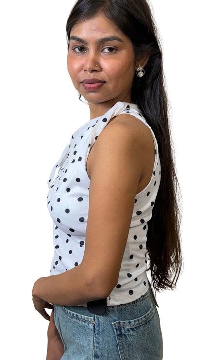 Banarashe Women’s Elegant Polka Dot Shoulder-Tie Top