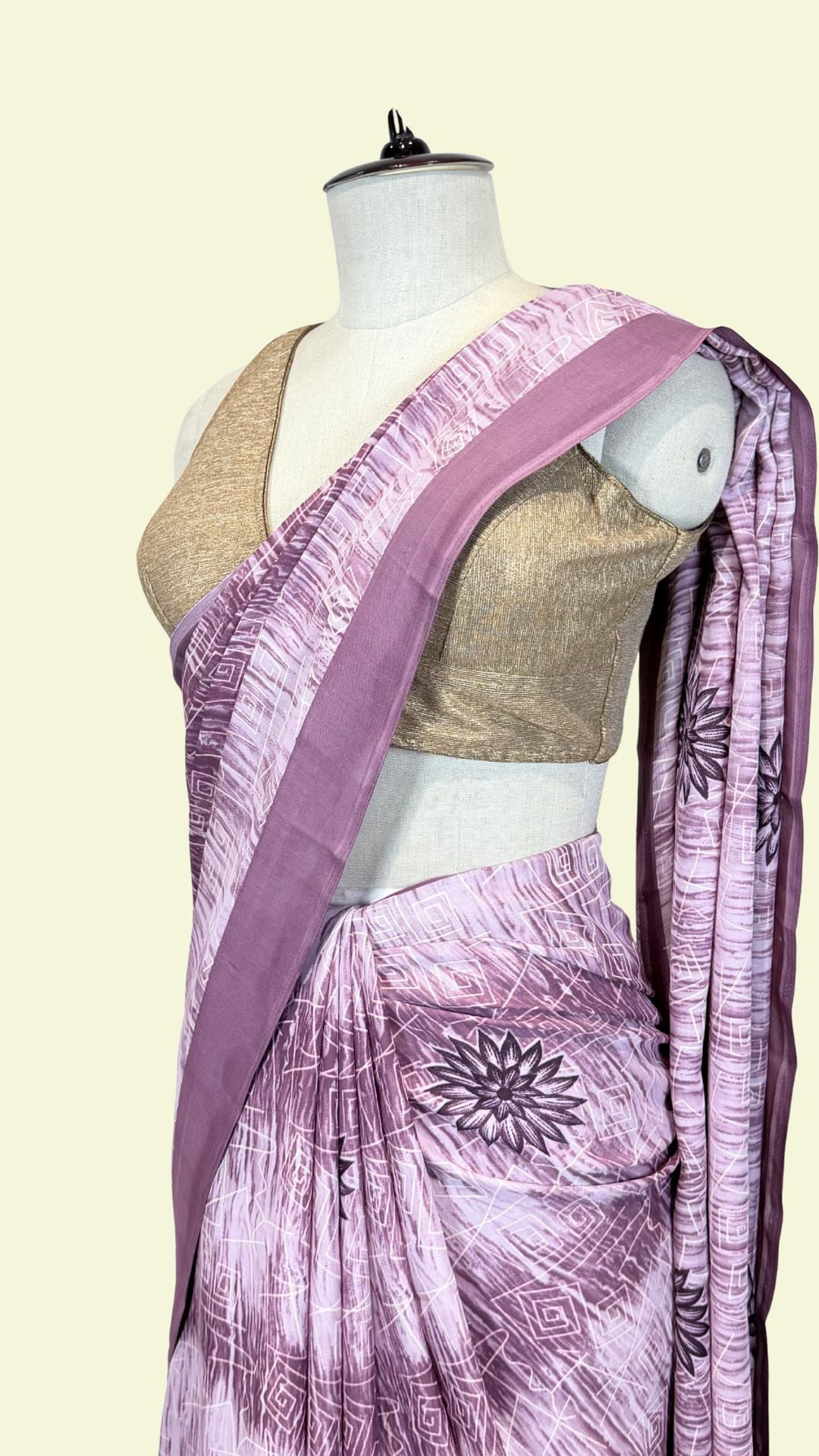 Dusty Mauve Printed Synthetic Saree