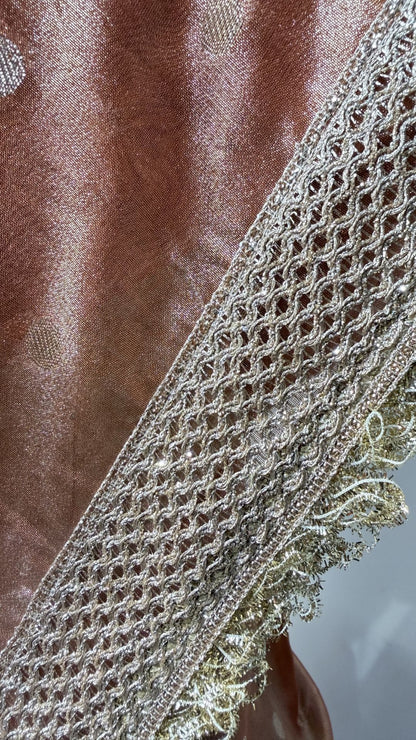 Orange Tissue Saree with Lace Border