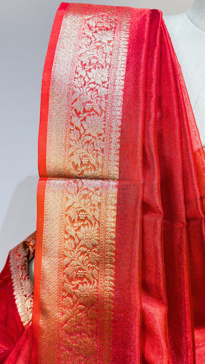 Red Banarasi Tissue Silk Saree