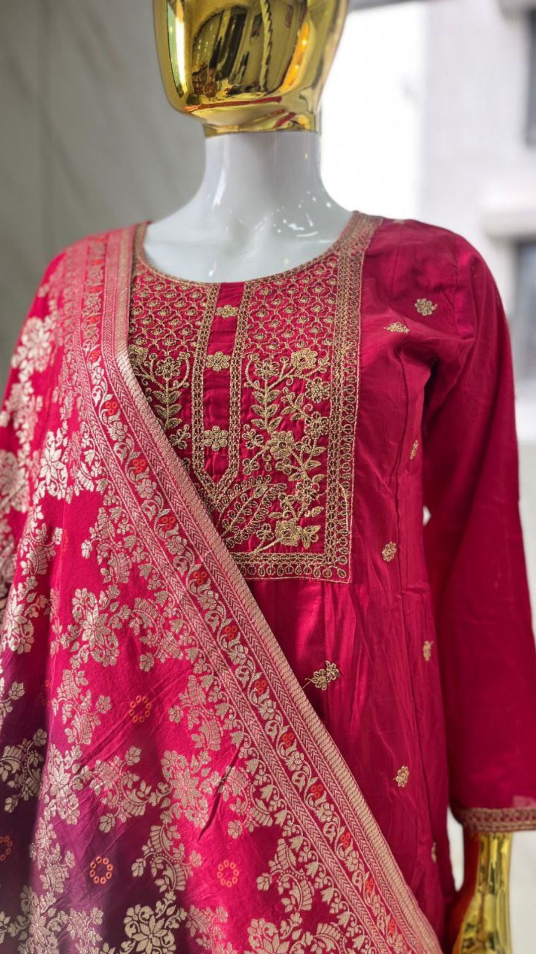 Royal Akshara Anarkali Set – Banana Silk with Banarasi Dupatta