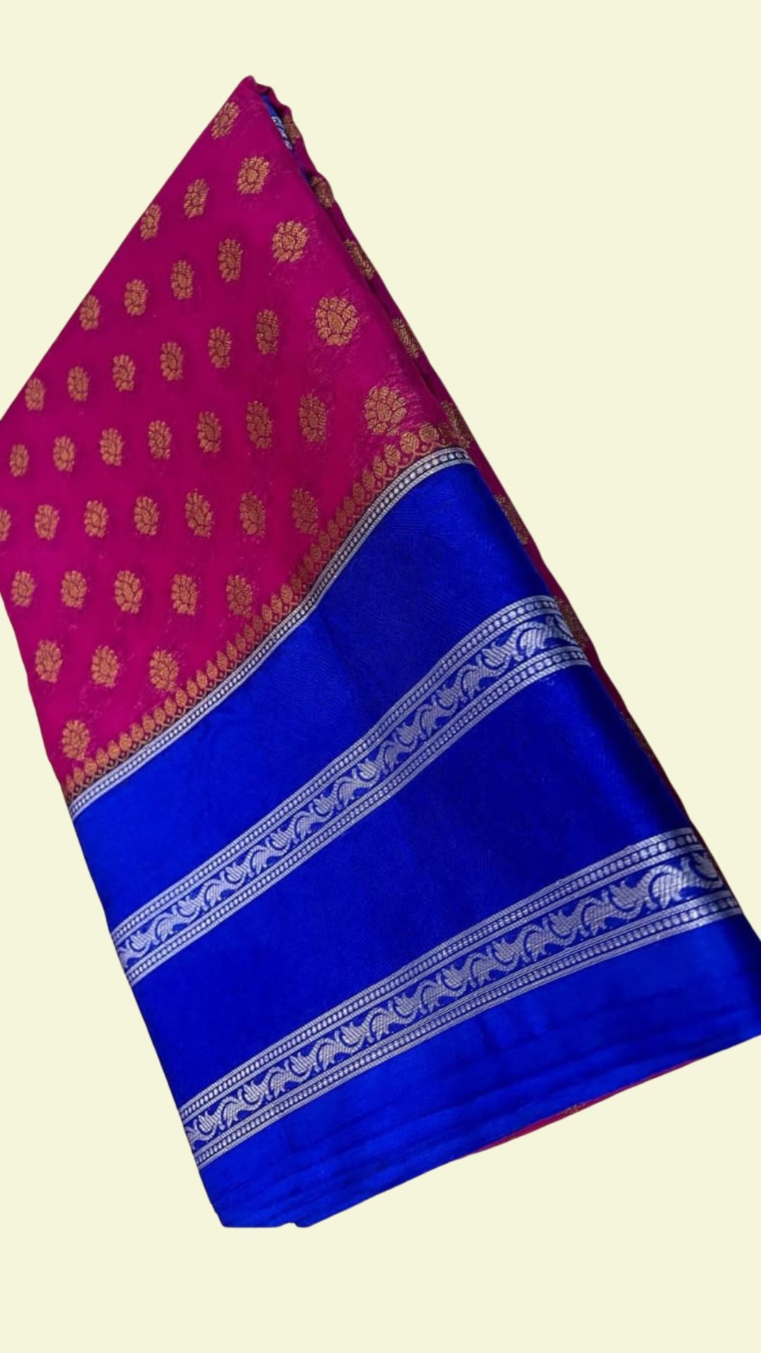 Pink Raw Mango Silk Saree with Zari Booti Work & Royal Blue Designer Border