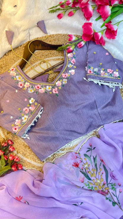 Blush Pink Floral Tabby Silk Saree with Handworked Sequins & Katdana Border