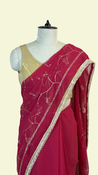 Dark Pink Chiffon Saree for Women