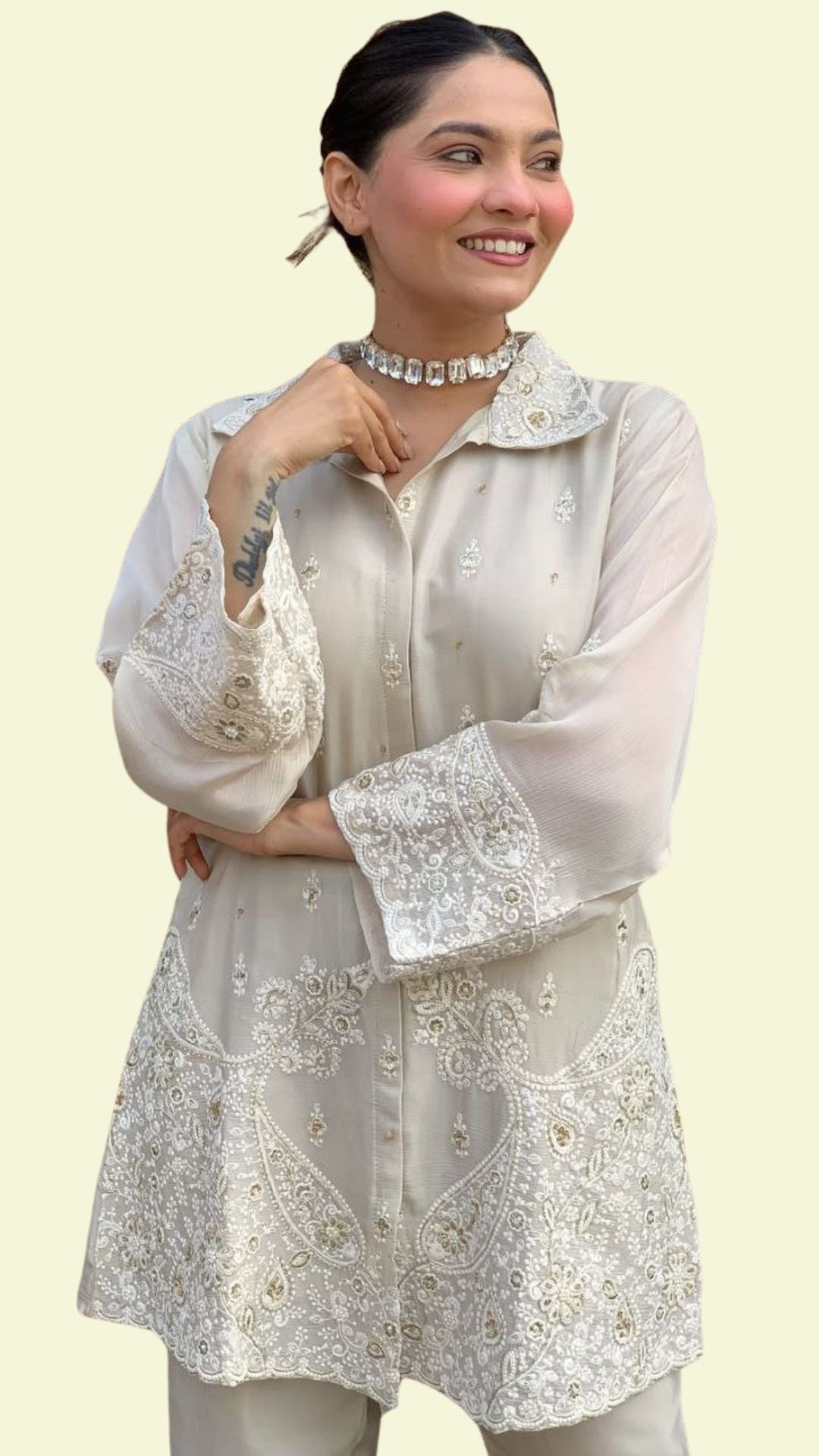 Premium Chanderi Silk Embroidered Co-ord Set