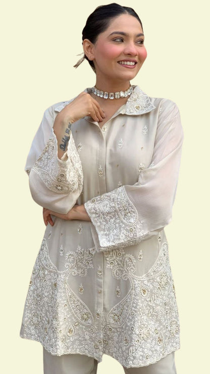 Premium Chanderi Silk Embroidered Co-ord Set
