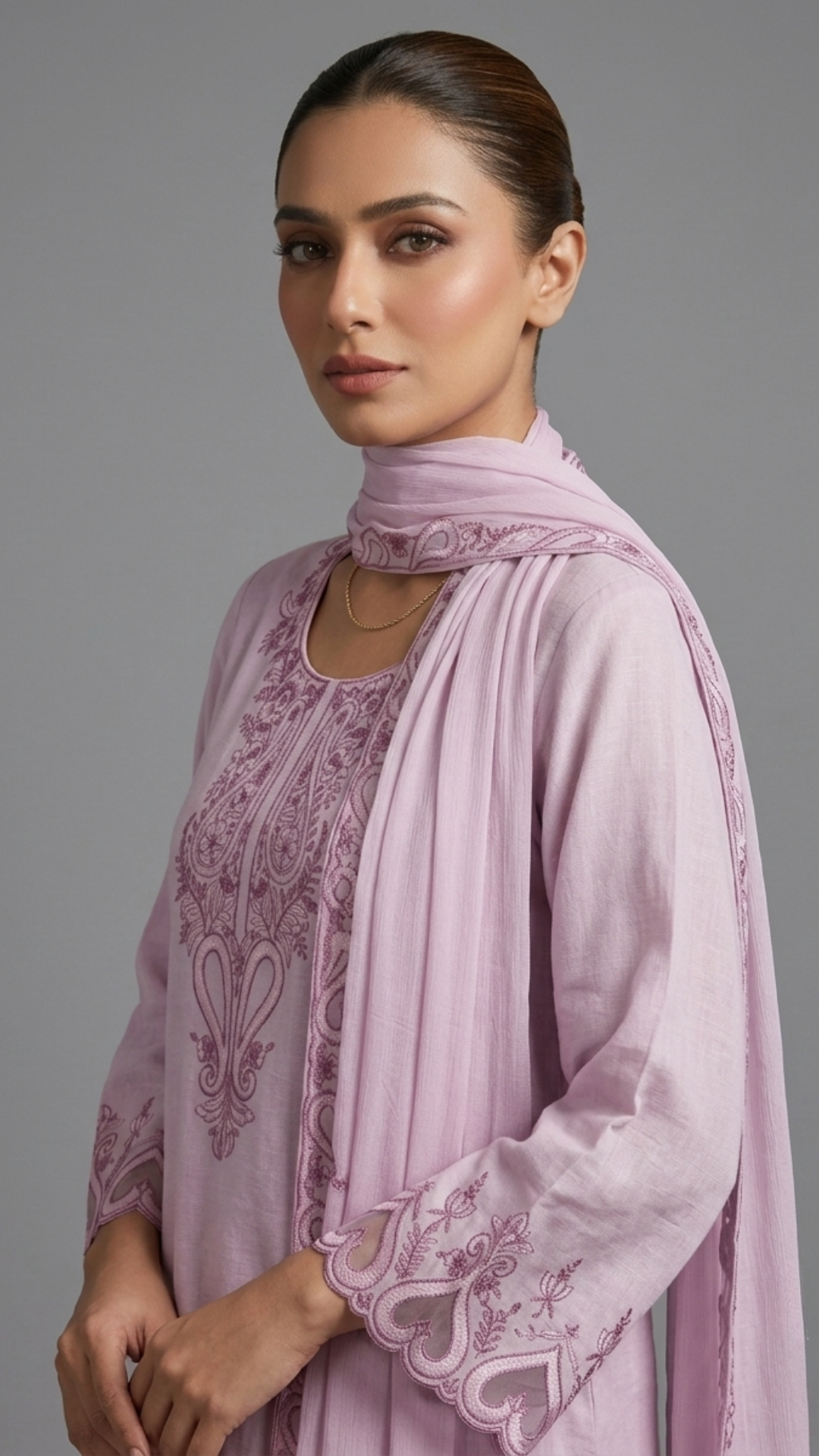 Banarashe Women’s Light Pink Embroidered Straight Kurta with Palazzo Pants & Matching Dupatta Set