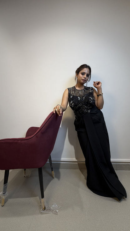 Midnight Black Sequin Reception Gown for Women