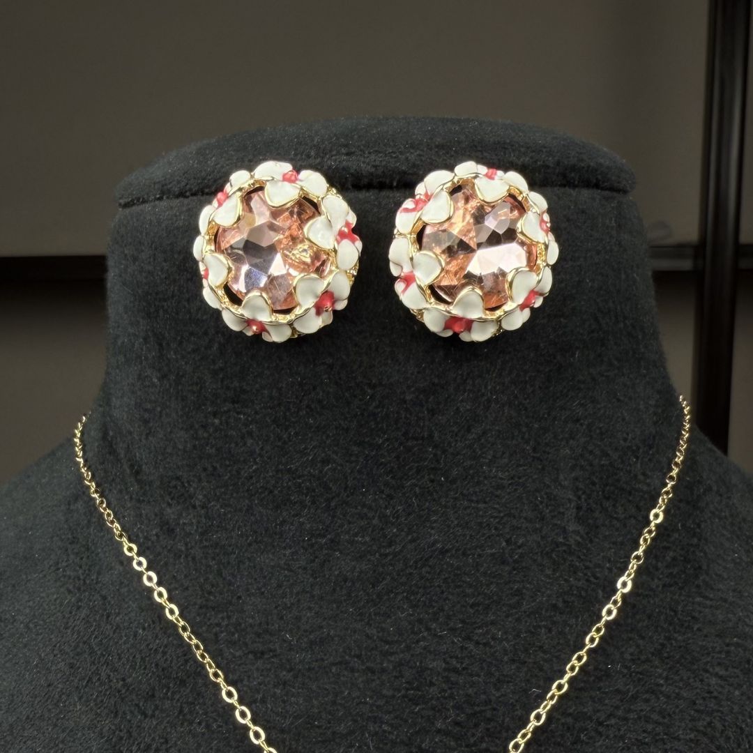 Elegant Pink Crystal Floral Jewelry Set for Women