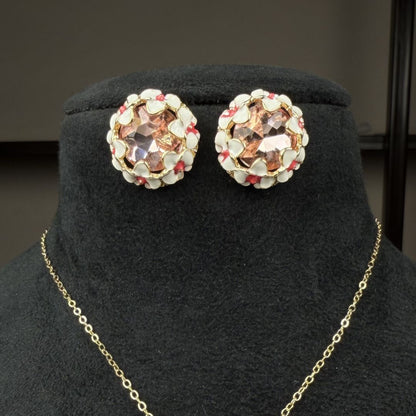 Elegant Pink Crystal Floral Jewelry Set for Women