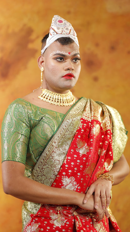 Red and Green all Jaal Zari Art Work Handloom Katan Pure Silk Saree