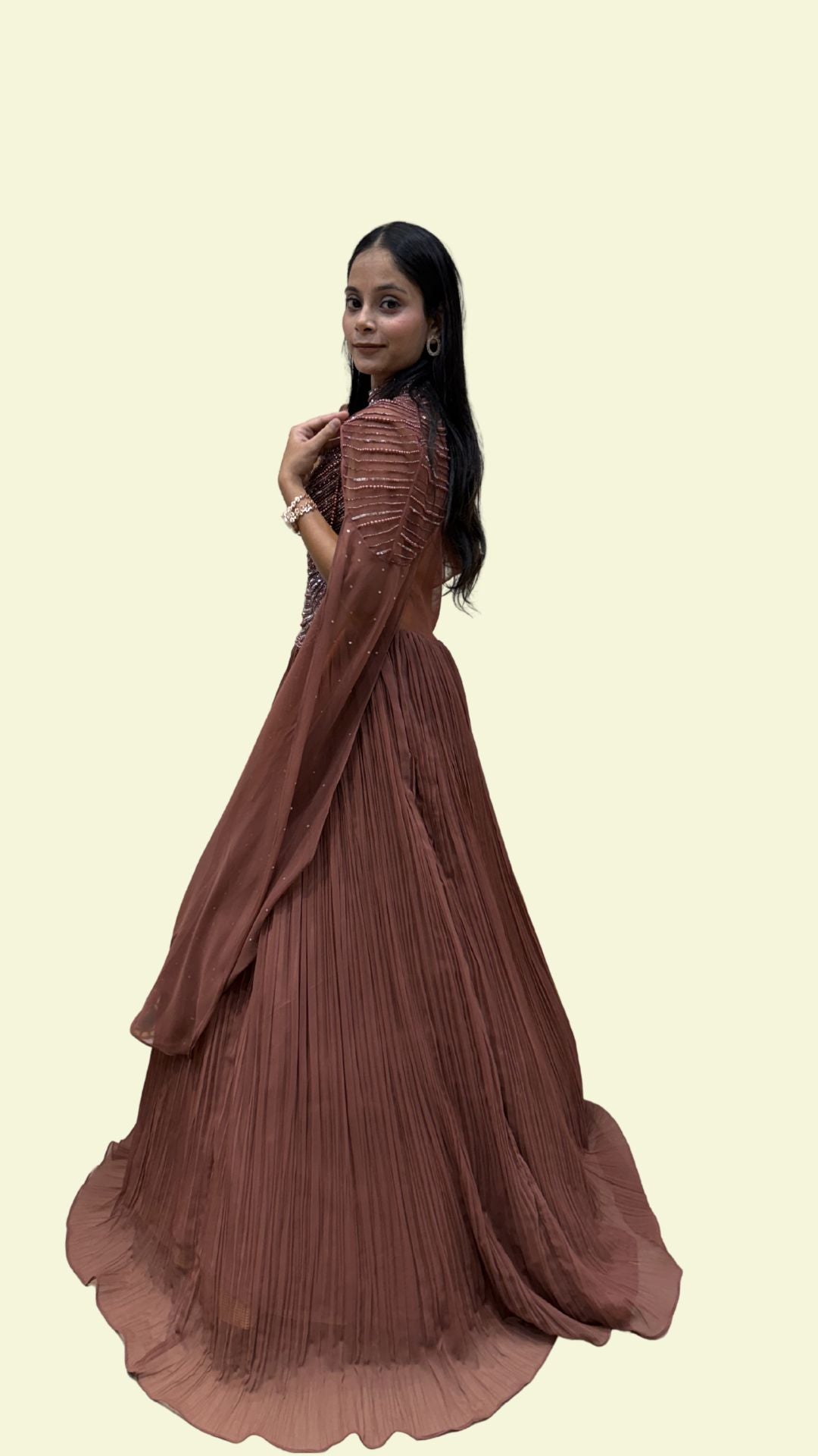 Designer Reception Gown for Women with Cape Sleeves | Engagement & Party Wear Dress
