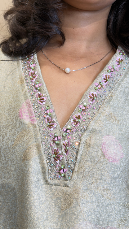 Premium Pastel Floral Print Straight Kurta With Palazzo & Dupatta Set