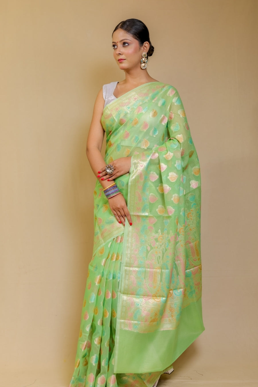 Ethereal Mint Green Banarasi Silk Brocade Saree with Rich Zari Weave