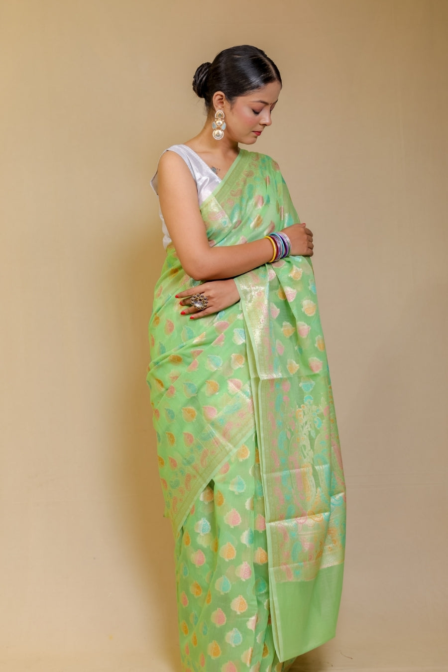 Ethereal Mint Green Banarasi Silk Brocade Saree with Rich Zari Weave