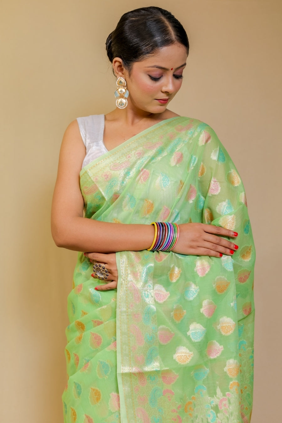 Ethereal Mint Green Banarasi Silk Brocade Saree with Rich Zari Weave