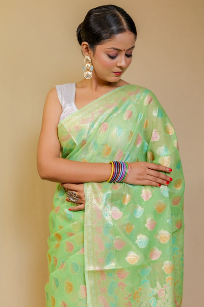 Ethereal Mint Green Banarasi Silk Brocade Saree with Rich Zari Weave